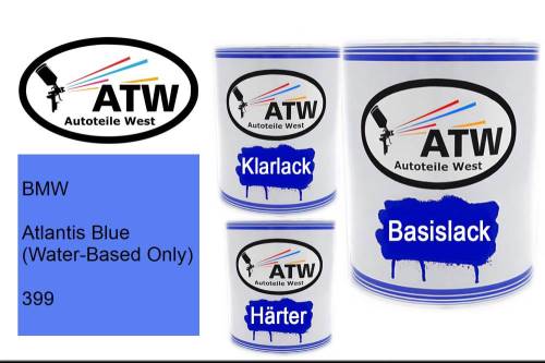 BMW, Atlantis Blue (Water-Based Only), 399: 1L Lackdose + 1L Klarlack + 500ml Härter - Set, von ATW Autoteile West.